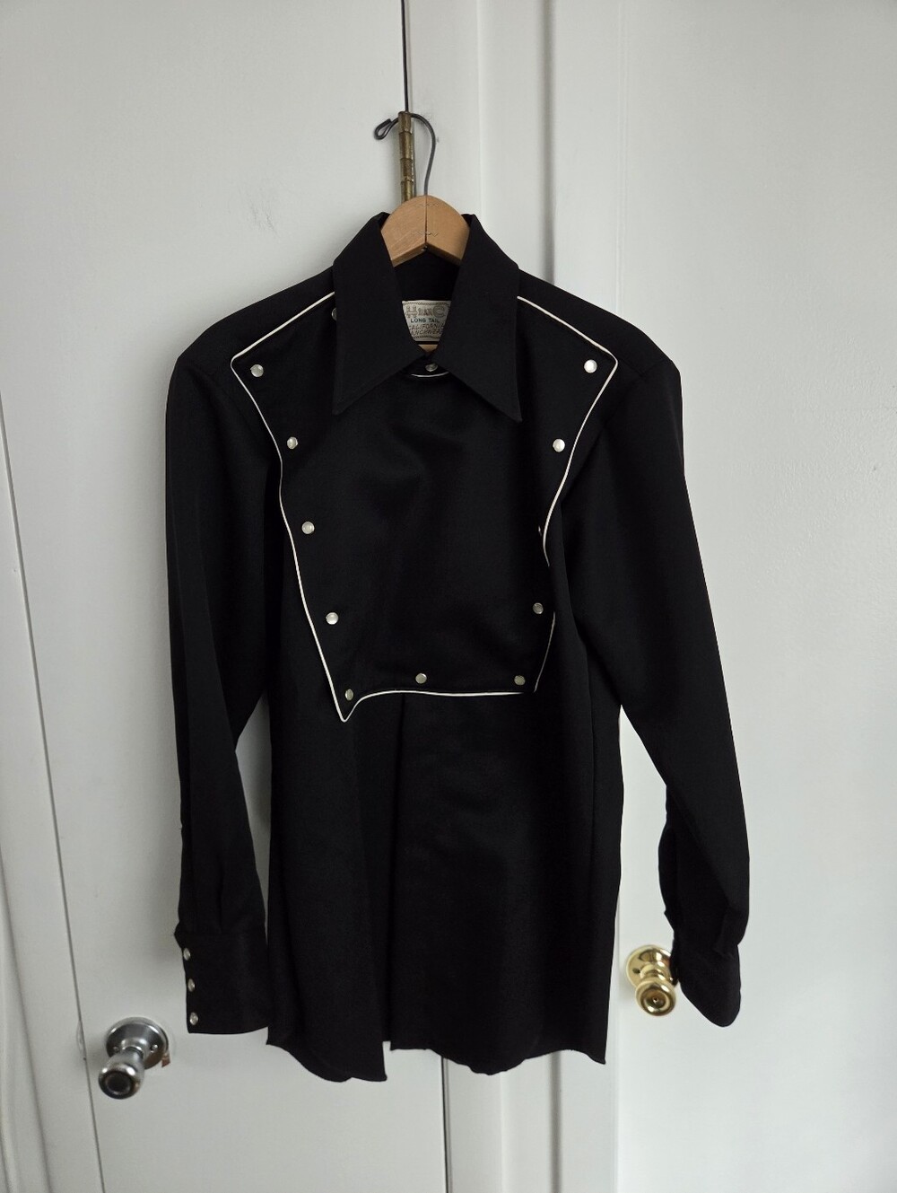 H Bar C Long Tail Western Saloon Snap Button Dowm Rodeo Bib Black Shirt Size 15